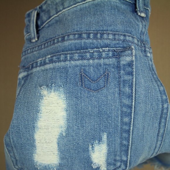 Mumu Blue Atlanta A-Line Fray Hem Mini Skirt Women's Size 27 Brook Wash Denim - Picture 7 of 8